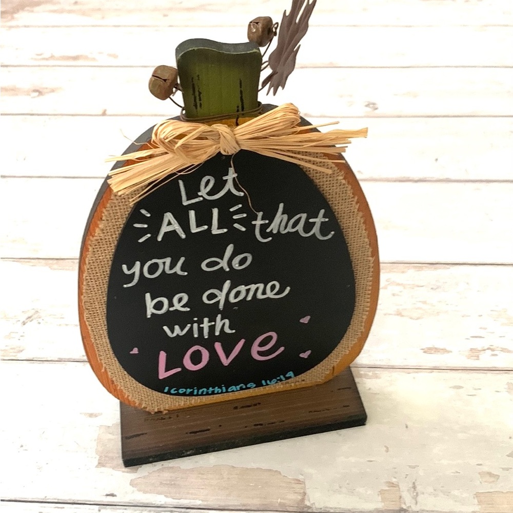 Fall Home Decor Pumpkin Shaped Chalkboard Sign Bible Verse Autumn Thanksgiving